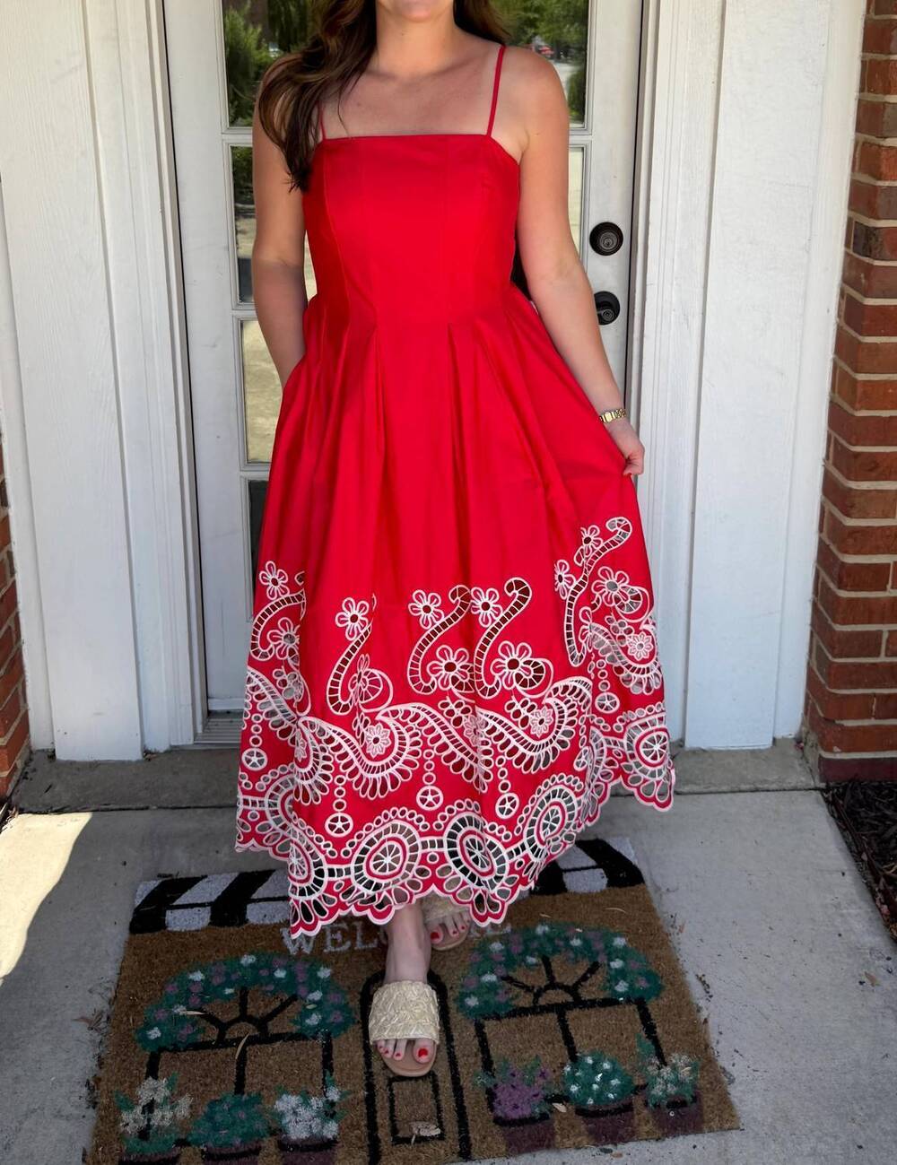 NEW STRUT & BOLT emma eyelet dress in red